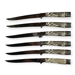 Vintage Carvel Hall - Briddell Steak Knives set of 6, Silver Overlay Handles